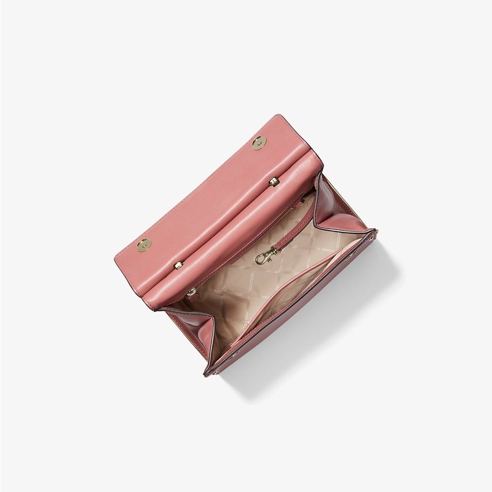 Michael Kors Rose Pink Jasmine Satchel Purse Quiet Luxury Structured Leather Bag - Picture 6 of 14